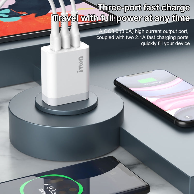 IVON AD37 5A QC 3.0 三埠 USB 旅行充電器，美規插頭，AD37