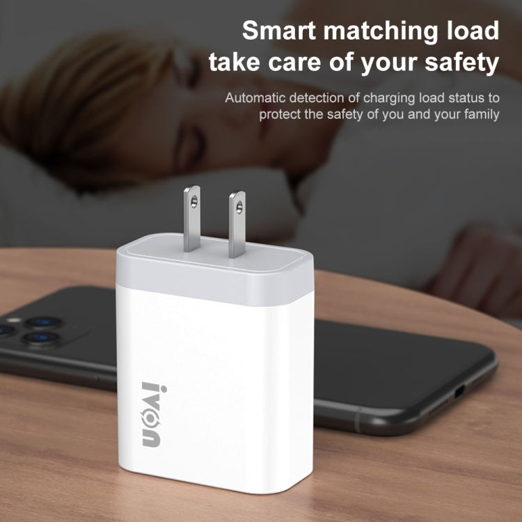 IVON AD37 5A QC 3.0 三埠 USB 旅行充電器，美規插頭，AD37
