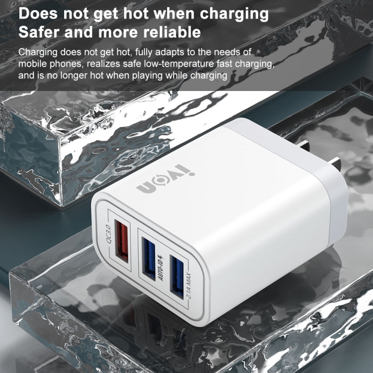 IVON AD37 5A QC 3.0 三埠 USB 旅行充電器，美規插頭，AD37