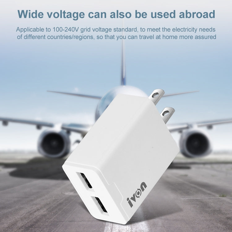 IVON AD38 5V 2.1A 雙 USB 埠旅行充電器，美規插頭，AD38