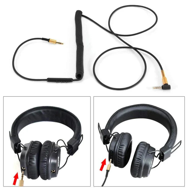 線控通話版3.5mm公對公耳機線，適用於Marshall耳機，線長：1.25m-1.8m，線控通話版