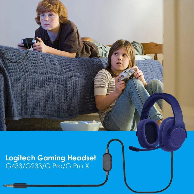 ZS0159 適用於Logitech G433 / G233 / G Pro / G Pro X 3.5mm公對公遊戲耳機音頻線，帶線控，線長：2m