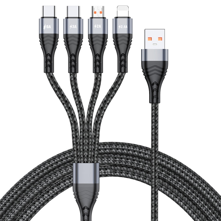 4 合 1 66W 6A USB 轉 8 Pin + Micro USB + 雙 USB-C / Type-C 快充數據線，線長：1.2m，66W