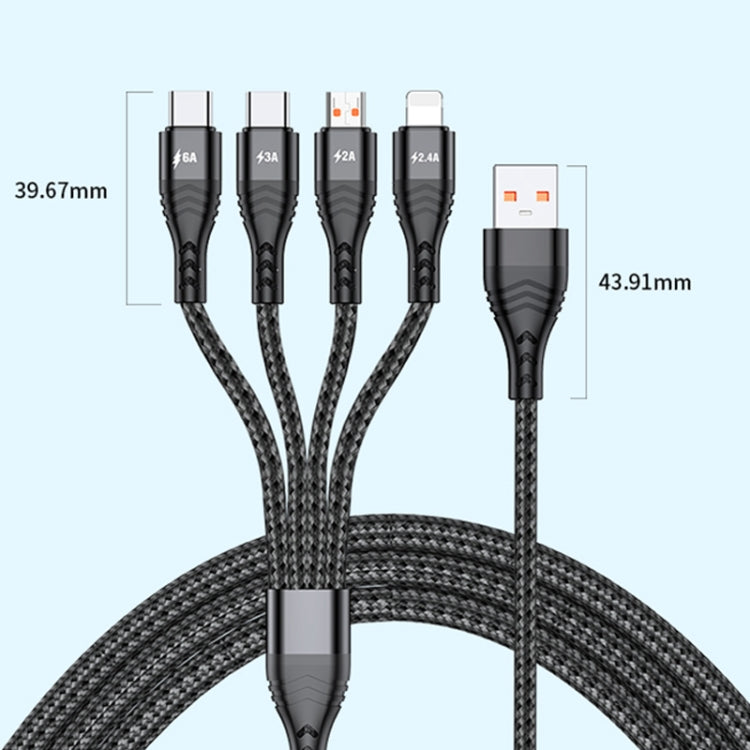 4 合 1 66W 6A USB 轉 8 Pin + Micro USB + 雙 USB-C / Type-C 快充數據線，線長：1.2m，66W