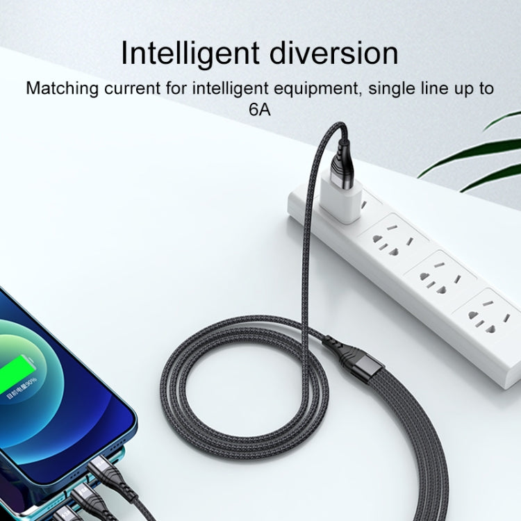 4 合 1 66W 6A USB 轉 8 Pin + Micro USB + 雙 USB-C / Type-C 快充數據線，線長：1.2m，66W