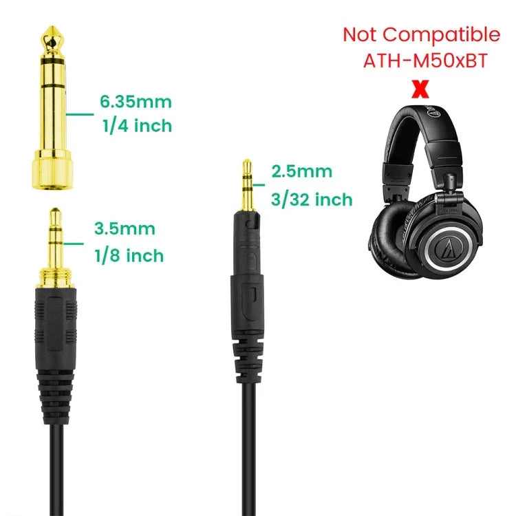ZS0088 適用於Audio-Technica ATH-M50X / ATH-M40X 彈簧耳機音頻線，線長：1.4m-3m，ZS0088