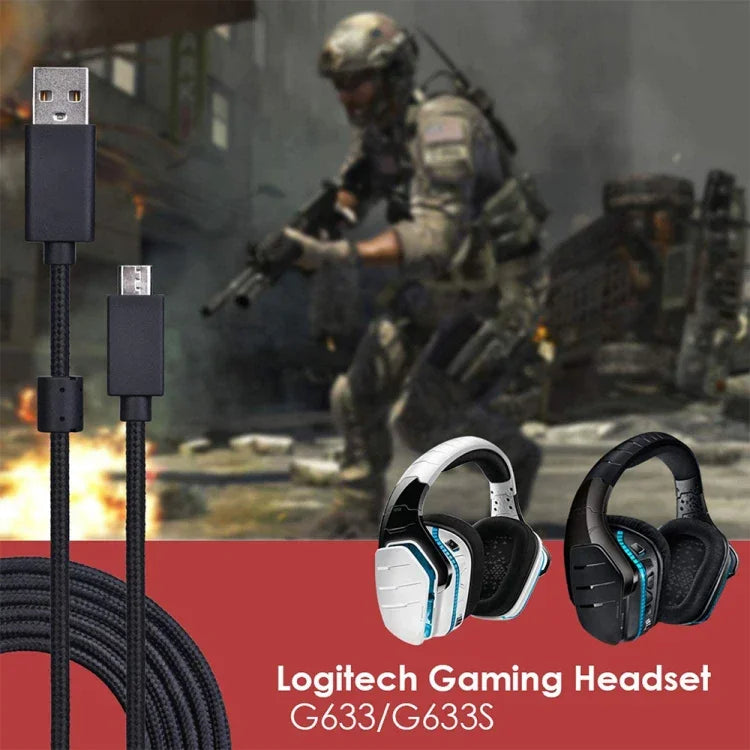 ZS0155 適用於Logitech G633 / G633s USB耳機音頻線，支援通話/耳機燈光，線長：2m，適用於Logitech G633 2m