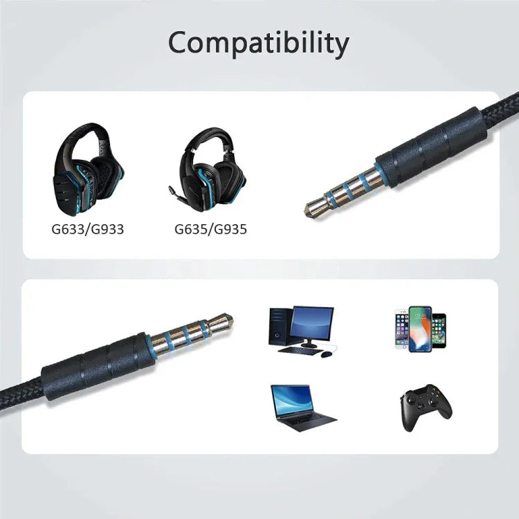 ZS0195 適用於Logitech G633 / G635 / G933 / G935 3.5mm遊戲耳機音頻線，線長：1.5m，適用於Logitech G633 1.5m