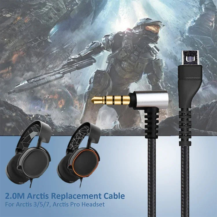 ZS0135 適用於SteelSeries Arctis 3 / 5 / 7 耳機音頻線，線長：2m，黑色音頻線，銀色音頻線