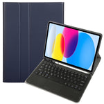 適用於 iPad 11 2025 / 第十代 10.9 2022 A10B-A 羊皮紋理藍牙觸控鍵盤皮革平板保護套，帶筆槽，A10B-A