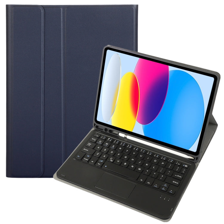 適用於 iPad 11 2025 / 第十代 10.9 2022 A10B-A 羊皮紋理藍牙觸控鍵盤皮革平板保護套，帶筆槽，A10B-A
