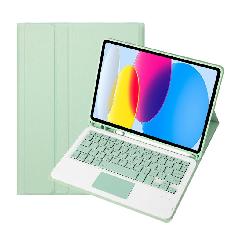 適用於 iPad 11 2025 / 第十代 10.9 2022 A10B-A 羊皮紋理藍牙觸控鍵盤皮革平板保護套，帶筆槽，A10B-A