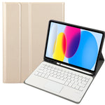 適用於 iPad 11 2025 / 第十代 10.9 2022 A10B-A 羊皮紋理藍牙觸控鍵盤皮革平板保護套，帶筆槽，A10B-A