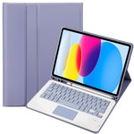 適用於 iPad 11 2025 / 第十代 10.9 2022 A10B-A 羊皮紋理藍牙觸控鍵盤皮革平板保護套，帶筆槽，A10B-A