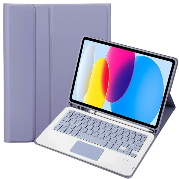 適用於 iPad 11 2025 / 第十代 10.9 2022 A10B-A 羊皮紋理藍牙觸控鍵盤皮革平板保護套，帶筆槽，A10B-A