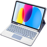 適用於 iPad 11 2025 / 第十代 10.9 2022 A10B-A 羊皮紋理藍牙觸控鍵盤皮革平板保護套，帶筆槽，A10B-A