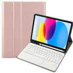 適用於 iPad 11 2025 / 第十代 10.9 2022 A10B-A 羊皮紋理藍牙觸控鍵盤皮革平板保護套，帶筆槽，A10B-A