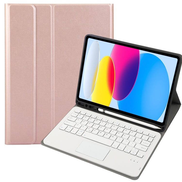 適用於 iPad 11 2025 / 第十代 10.9 2022 A10B-A 羊皮紋理藍牙觸控鍵盤皮革平板保護套，帶筆槽，A10B-A