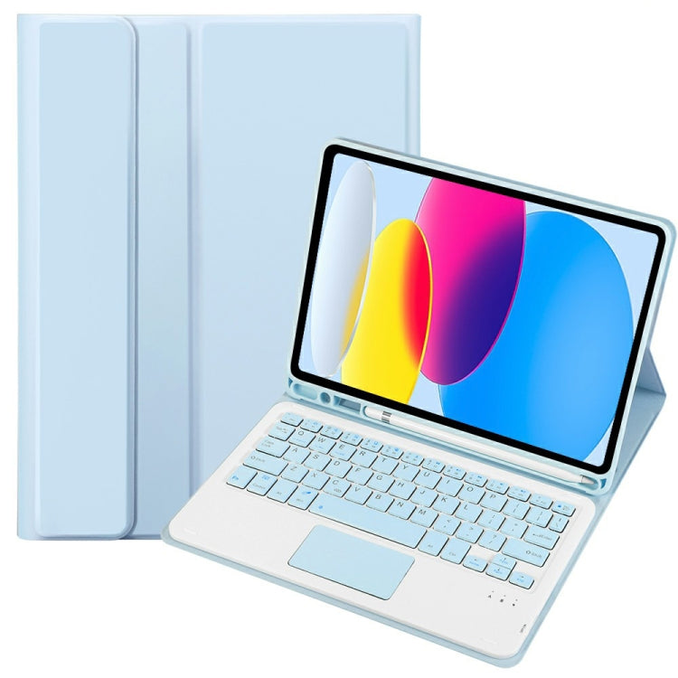 適用於 iPad 11 2025 / 第十代 10.9 2022 A10B-A 羊皮紋理藍牙觸控鍵盤皮革平板保護套，帶筆槽，A10B-A
