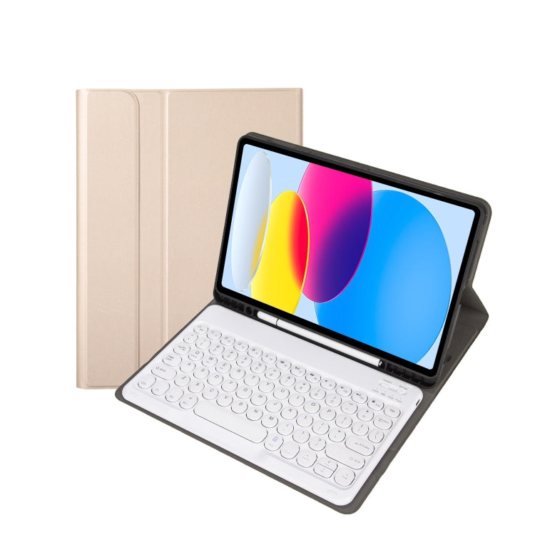適用於 iPad 11 2025 / 第10代 10.9 2022 YA10B 羊皮紋理藍牙鍵盤皮革平板保護套，帶筆槽，YA10B