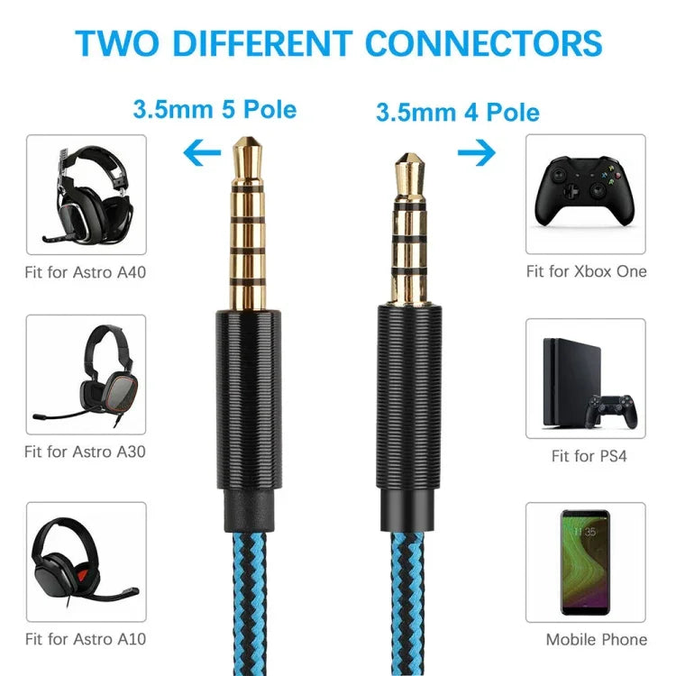 ZS0162 直線版遊戲耳機音頻線，適用於 Logitech Astro A10 A40 A30，直線版
