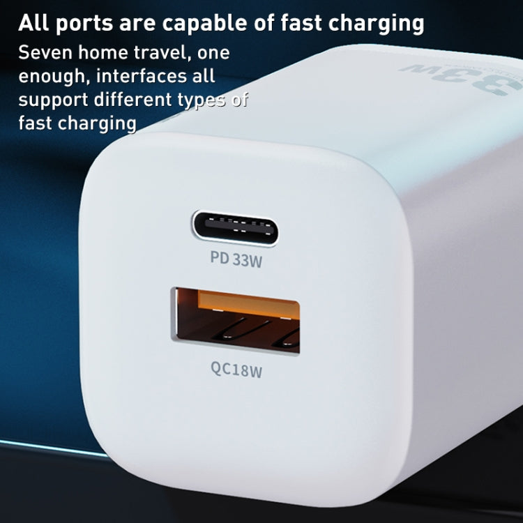 WK WP-U140 33W 電源系列 USB+USB-C/Type-C 快速充電器，規格：美規插頭，33W 美規插頭