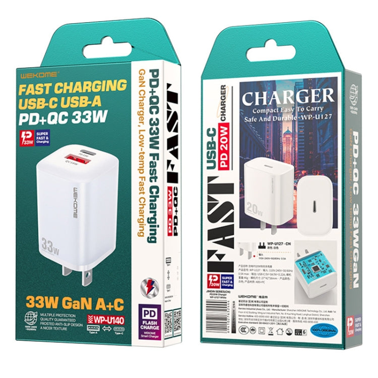WK WP-U140 33W 電源系列 USB+USB-C/Type-C 快速充電器，規格：美規插頭，33W 美規插頭