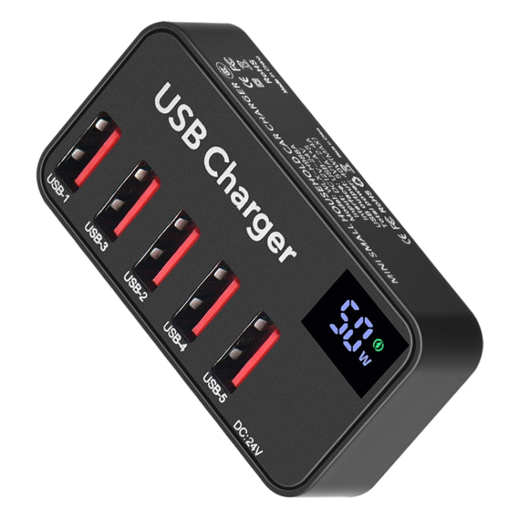 988A 多功能 DC 12V 5 埠 USB 數字顯示快速充電器，988A