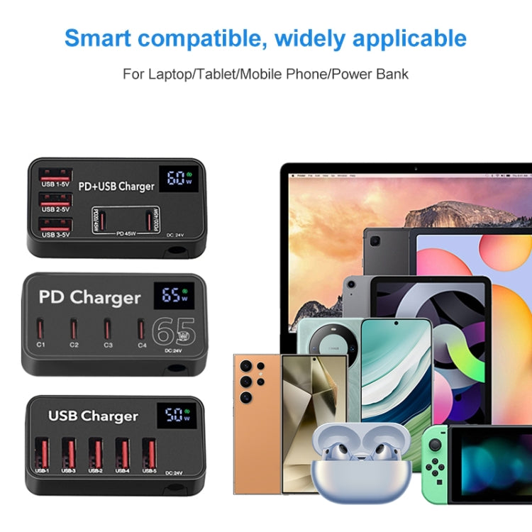 988A 多功能 DC 12V 5 埠 USB 數字顯示快速充電器，988A