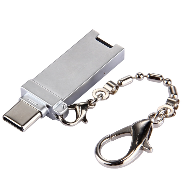 迷你鋁合金 USB 2.0 母頭轉 USB-C / Type-C 公頭連接器轉接器，附鍊條