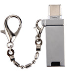 迷你鋁合金 USB 2.0 母頭轉 USB-C / Type-C 公頭連接器轉接器，附鍊條