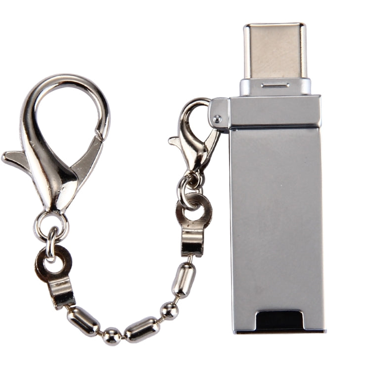 迷你鋁合金 USB 2.0 母頭轉 USB-C / Type-C 公頭連接器轉接器，附鍊條