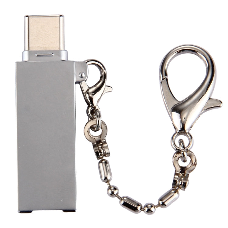 迷你鋁合金 USB 2.0 母頭轉 USB-C / Type-C 公頭連接器轉接器，附鍊條