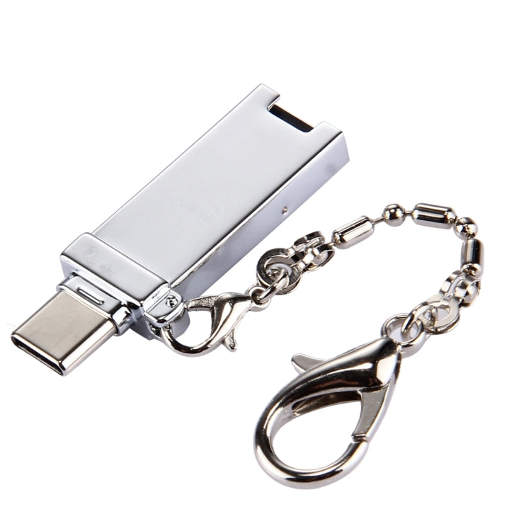 迷你鋁合金 USB 2.0 母頭轉 USB-C / Type-C 公頭連接器轉接器，附鍊條