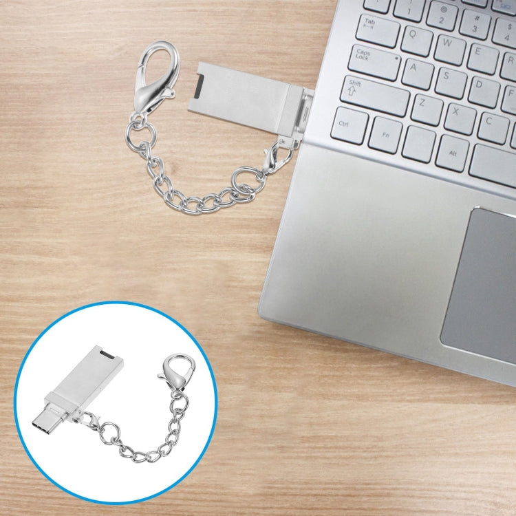 迷你鋁合金 USB 2.0 母頭轉 USB-C / Type-C 公頭連接器轉接器，附鍊條
