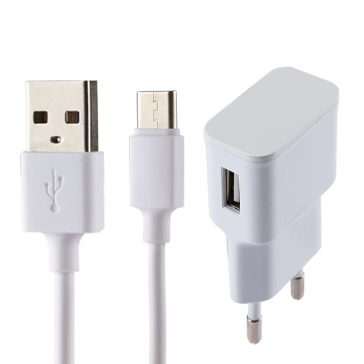 5V 2.1A 智能識別 USB 充電器，附 1 米 USB 轉 USB-C / Type-C 充電線，歐規插頭