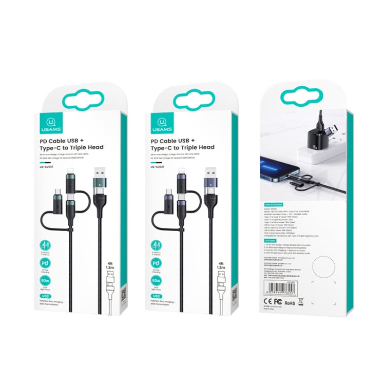 USAMS US-SJ547 U62 USB + Type-C / USB-C 轉 Type-C / USB-C + 8 Pin + Micro 鋁合金 PD 快充數據線，長度：1.2m