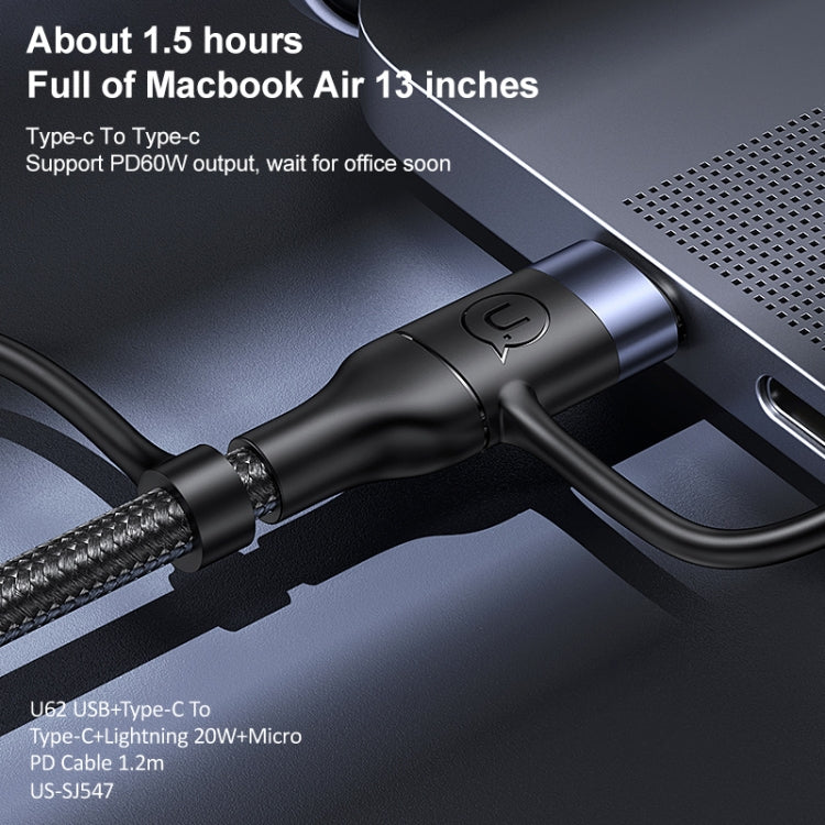 USAMS US-SJ547 U62 USB + Type-C / USB-C 轉 Type-C / USB-C + 8 Pin + Micro 鋁合金 PD 快充數據線，長度：1.2m