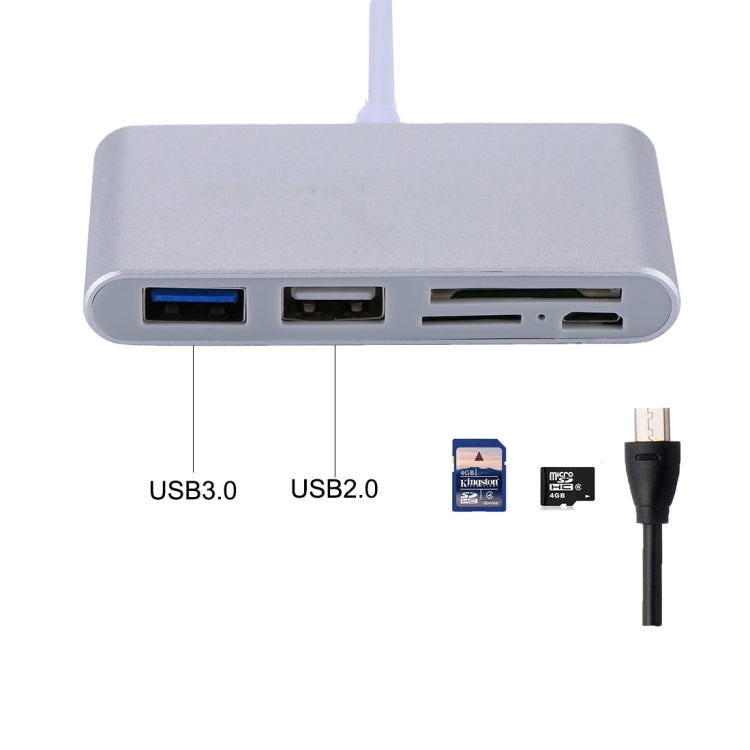 5 合 1 Micro SD + SD + USB 3.0 + USB 2.0 + Micro USB 埠轉 USB-C / Type-C OTG 組合讀卡器，適用平板、智慧型手機、電腦，5 合 1（銀色）、5 合 1（金色）