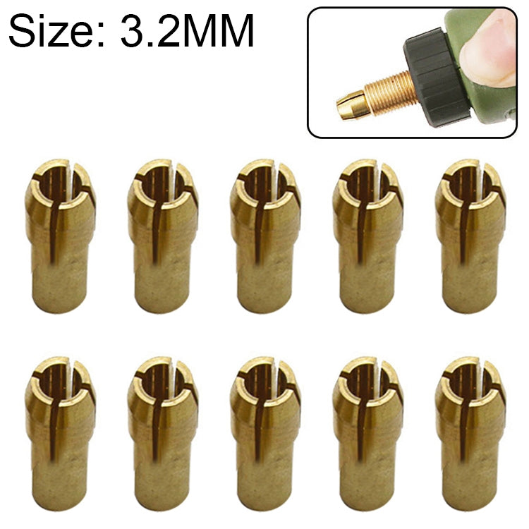 10個三爪銅夾螺母，適用於電動磨床配件，孔徑：3.2mm，孔徑：3.2mm
