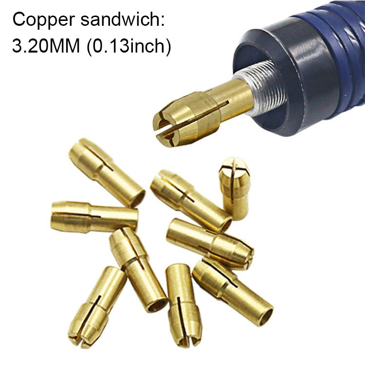 10個三爪銅夾螺母，適用於電動磨床配件，孔徑：3.2mm，孔徑：3.2mm