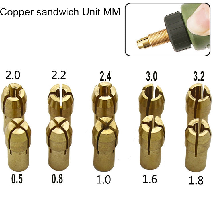 10合1三爪銅夾螺母，適用於電動磨床配件，孔徑：0.5-3.2mm，孔徑：0.5-3.2mm
