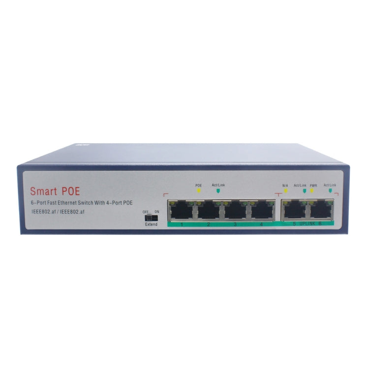 ESCAM POE 4+2 6埠快速以太網交換機 4埠POE 10/100M 120W網路交換機，傳輸距離：150米，6埠