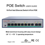 ESCAM POE 8+2 10埠快速乙太網路交換器 8埠POE 10/100M 120W網路交換器，傳輸距離：150m，10埠