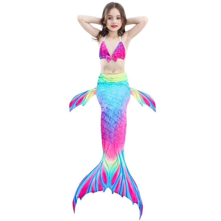 3件套兒童游泳美人魚尾比基尼角色扮演美人魚泳衣，尺寸：110（品紅+藍），尺寸：110