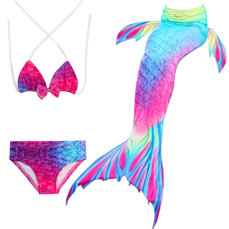 3件套兒童游泳美人魚尾比基尼角色扮演美人魚泳衣，尺寸：110（品紅+藍），尺寸：110