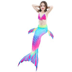 3件套兒童游泳美人魚尾比基尼角色扮演美人魚泳衣，尺寸：110（品紅+藍），尺寸：110