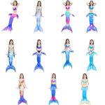 3件套兒童游泳美人魚尾比基尼角色扮演美人魚泳衣，尺寸：110（品紅+藍），尺寸：110