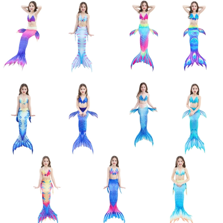 3件套兒童游泳美人魚尾比基尼角色扮演美人魚泳衣，尺寸：110（品紅+藍），尺寸：110