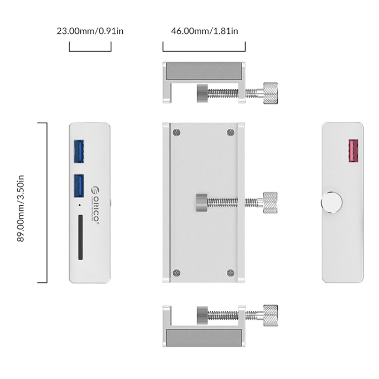 ORICO MH2AC-U3 夾式2埠USB3.0集線器 帶SD卡讀卡器